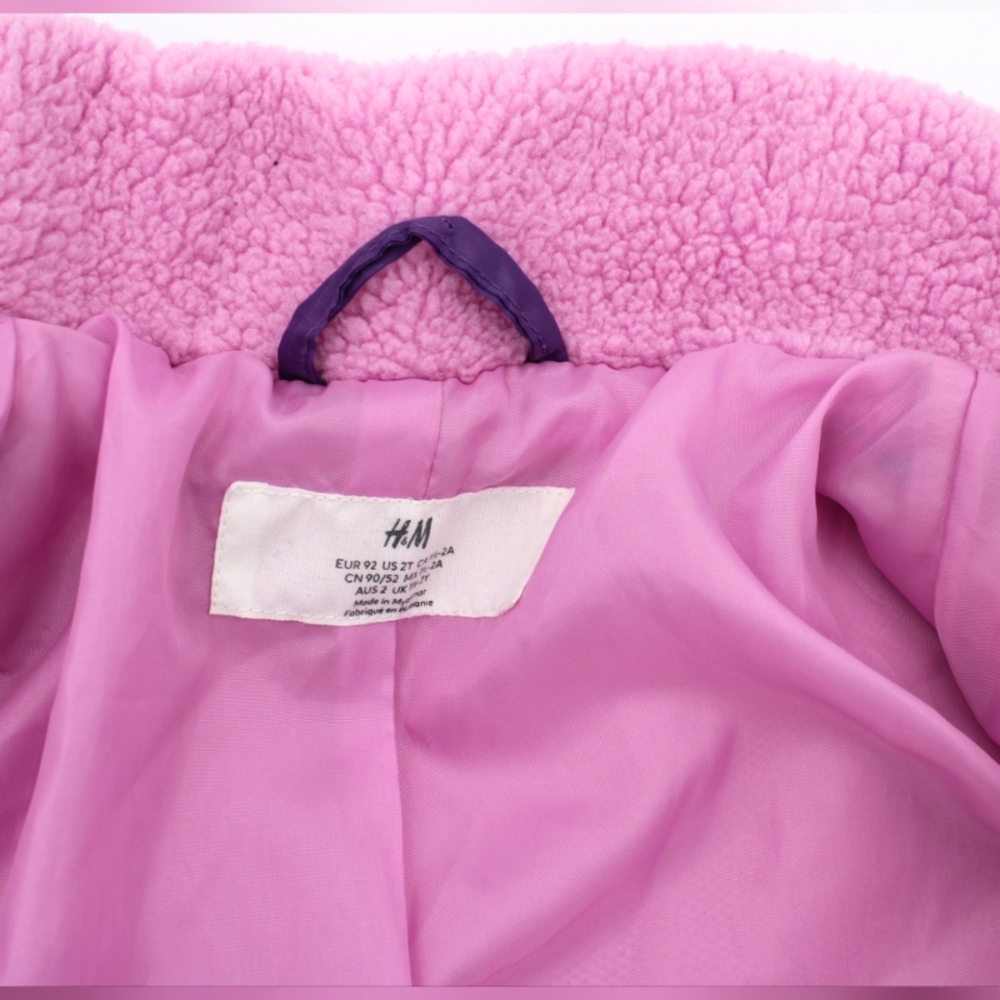 H&M Girls 2T Fuzzy Full-Zip Jacket – Pink & Purple - Picture 4 of 6